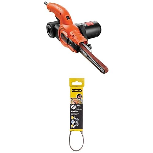 Bundle of Black+Decker Bandschleifer KA900E mit Absaugung – Schleifmaschine für Holz, Metall, Stein, Gips, Keramikfliesen & Kunststoff – Zum Schleifen, Feilen, Schärfen und Entrosten – Bandmaße von Black+Decker