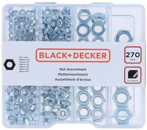 Muttern Sortiment Sechskantmuttern Muttern Set M3 M4 M5 M6 M8 M10 BLACK+DECKER von Black+Decker