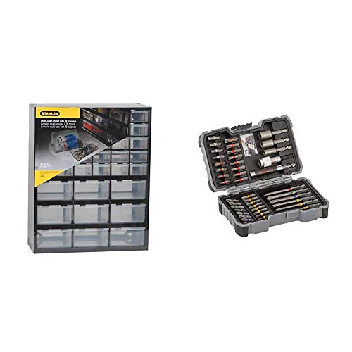 Stanley Aufbewahrungsbox (mit 39 Schubfächern, Maße 36.5 x 43.5 x 15.5 cm, geeignet für Wandmontage) 1-93-981 & Bosch Professional 43tlg (Zubehör für Elektrowerkzeuge) Schrauber Bit Set, 1 W, 240 V von Stanley