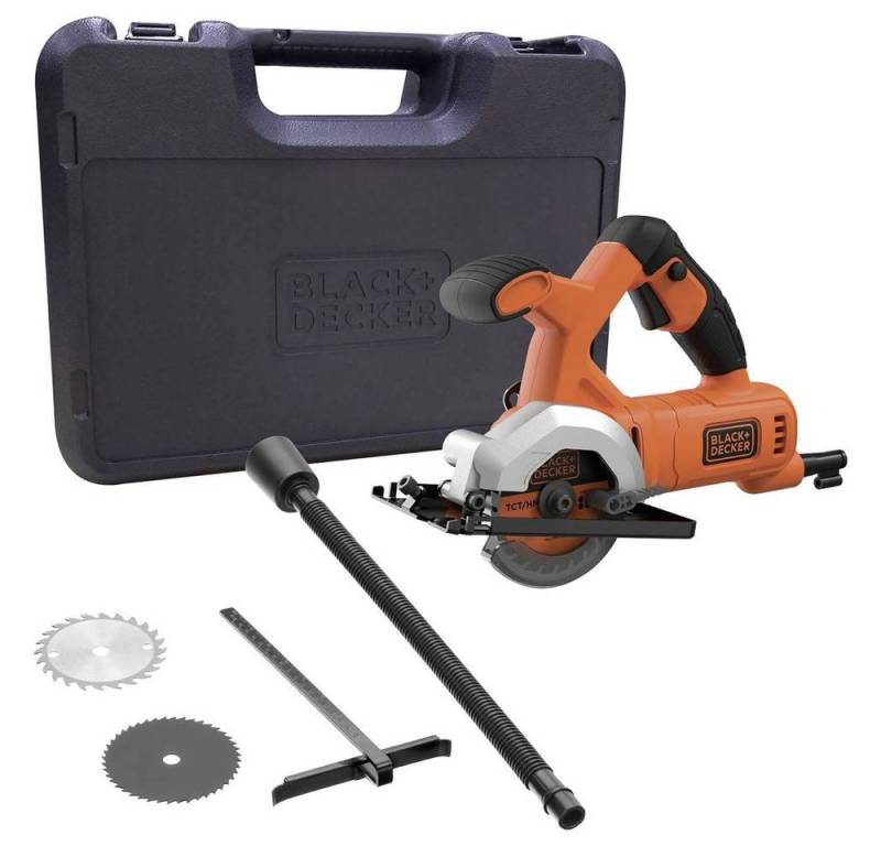 Black + Decker Handkreissäge 400W Kompakt-Handkreissäge, 27mm max. Schnitttiefe, Koffer BES510K-QS, inkl. Koffer von Black + Decker