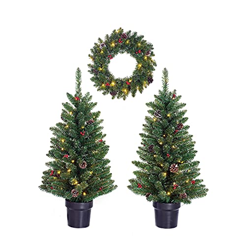 Black Box Trees Creston Künstlicher Weihnachtsbaum mit 40 LED-Lichtern, Höhe 90 cm, Durchmesser 43 cm, Grün, 2 Stück von Black Box Trees