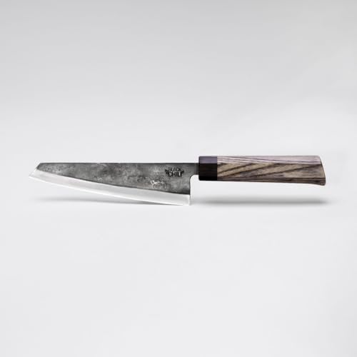 Black Chili - Allzweckmesser mit Echtholzgriff für Gemüse, Fleisch & Brot - Handgeschmiedet aus Carbonstahl | Recycelt | Extrem Hart und langlebig | HABANERO-17 | Griff: Gebeizte Esche von Black Chili