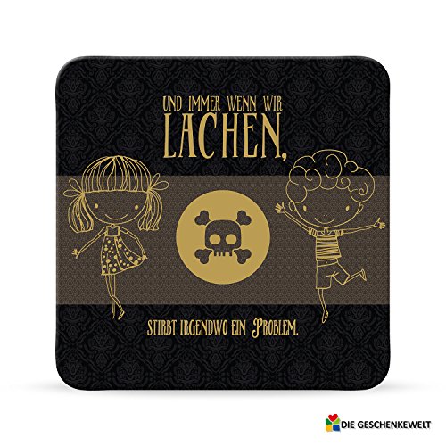 Black Chili Sheepworld, 44666 - Untersetzer Nr. D20, Und Immer wenn wir lachen, stirbt irgendwo EIN Problem., Kork, 9,5cm x 9,5cm von Black Chili