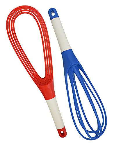 Black Duck Brand 2-in-1 Faltbarer Schneebesen (Flach & Ballon) - 29,2 cm hoch - Silikon - Edelstahl - Rot, Blau, Weiß - Spülmaschinenfest von Black Duck Brand