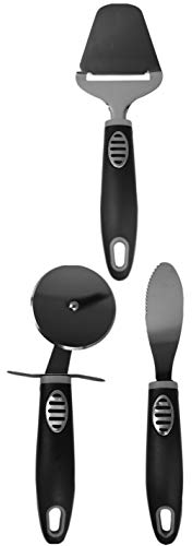 Set mit 3 Küchenhelfern – Schwarz & Grau – Pizzaschneider, Kuchenschneider, Spatel und mehr! - Das perfekte Geschenk zum Einzug. (Set 2) von Black Duck Brand