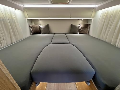 Black Forest Fox Spannbettlaken für Adria Heckbett Wohnmobil Camper Modelle – Passgenau, Oeko-TEX® zertifizierte Baumwolle (Grau, Coral-Axess-4-teilig) von Black Forest Fox