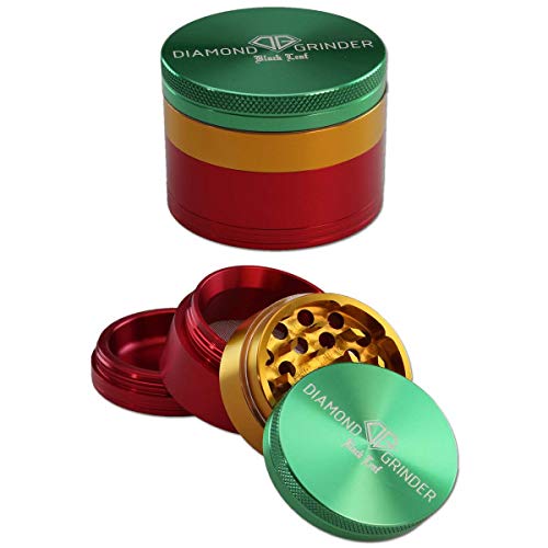 Black Leaf Aluminium-Grinder Diamond groß 4-teilig Ø 56 mm | hochwertiger Aluminium Crusher mit Pollenkammer | Premium Grinder Rasta | inkl. Schaber von Black Leaf
