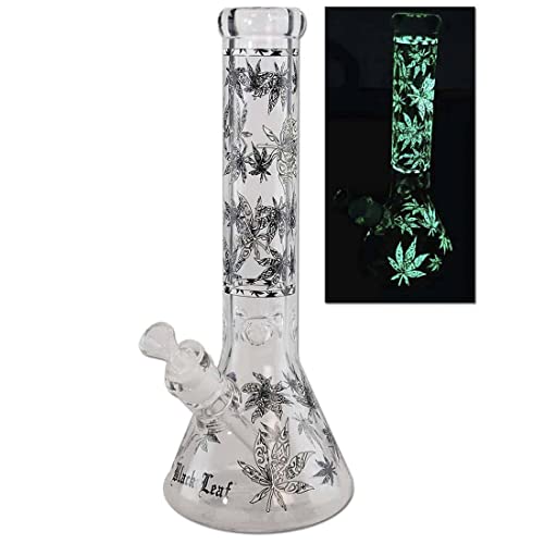 Black Leaf Eisbong Glow Star Klar 35,5cm | Beaker Icebong 18,8 mit Diffusorschlitzadapter L 135mm | im Dunkeln leuchtende Kräuter Bong | 14er Kopf mit Kickloch & Stopfen | Ø 130/50mm von Black Leaf