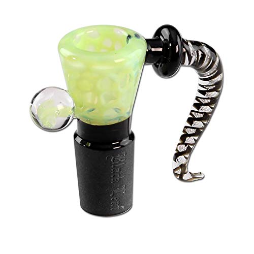 Black Leaf Glaskopf mit Siebchen | Glaskunstkopf NS 14 Wirbel | Bongkopf aus Borosilikatglas für Glas Bongs | Chillum Adapter Steckkopf 14,5 | Punkte Hellgrün von Black Leaf