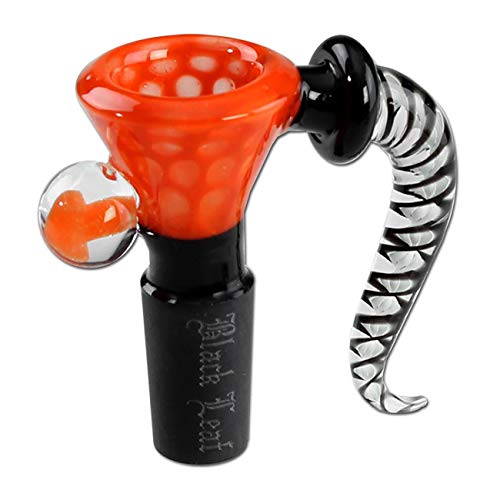 Black Leaf Glaskopf mit Siebchen | Glaskunstkopf NS 14 Wirbel | Bongkopf aus Borosilikatglas für Glas Bongs | Chillum Adapter Steckkopf 14,5 | Punkte Orange von Black Leaf