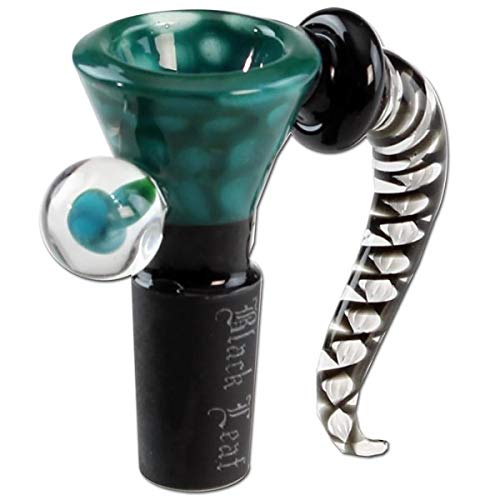 Black Leaf Glaskopf mit Siebchen | Glaskunstkopf NS 14 Wirbel | Bongkopf aus Borosilikatglas für Glas Bongs | Chillum Adapter Steckkopf 14,5 | Punkte Türkis von Black Leaf