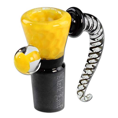 Black Leaf Glaskopf mit Siebchen | Glaskunstkopf NS 19 Wirbel | Bongkopf aus Borosilikatglas für Glas Bongs | Chillum Adapter Steckkopf 18,8 | Punkte Gelb von Black Leaf