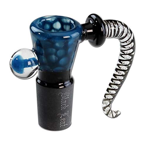 Black Leaf Glaskopf mit Siebchen | Glaskunstkopf NS 19 Wirbel | Bongkopf aus Borosilikatglas für Glas Bongs | Chillum Adapter Steckkopf 18,8 | Punkte Petrolblau von Black Leaf