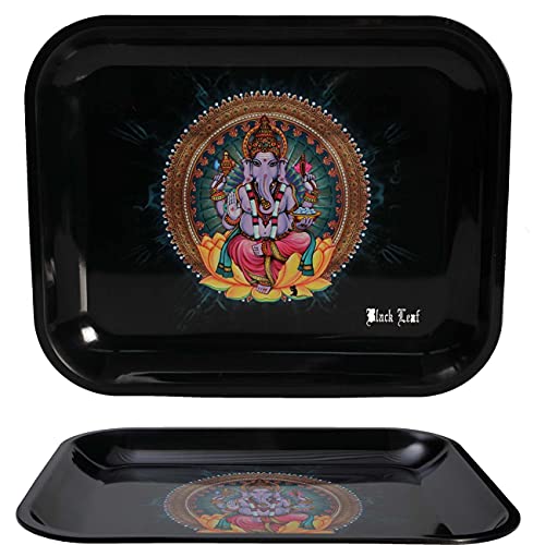 Black Leaf Rolling Tray Ganesha L | Mixing Tray aus Metall | BAU-Unterlage 340x275x27mm | Metalltablett zum Bauen von Black Leaf