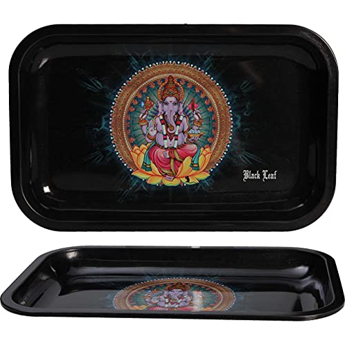 Black Leaf Rolling Tray Ganesha M | Mixing Tray aus Metall | BAU-Unterlage 206x105x18mm | Metalltablett zum Bauen von Black Leaf