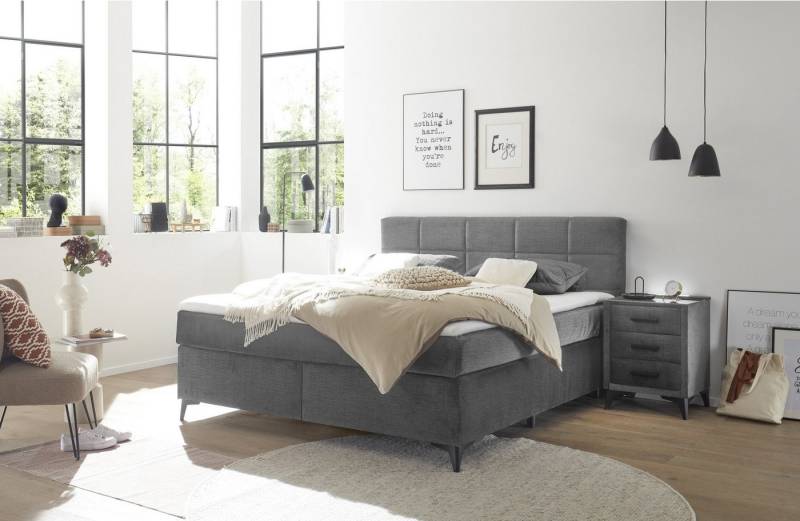 Black Red White Boxspringbett 7-Zonen, 4cm Topper, grau, Liegefläche 180x200cm - 183x113x210 (BxHxT) von Black Red White