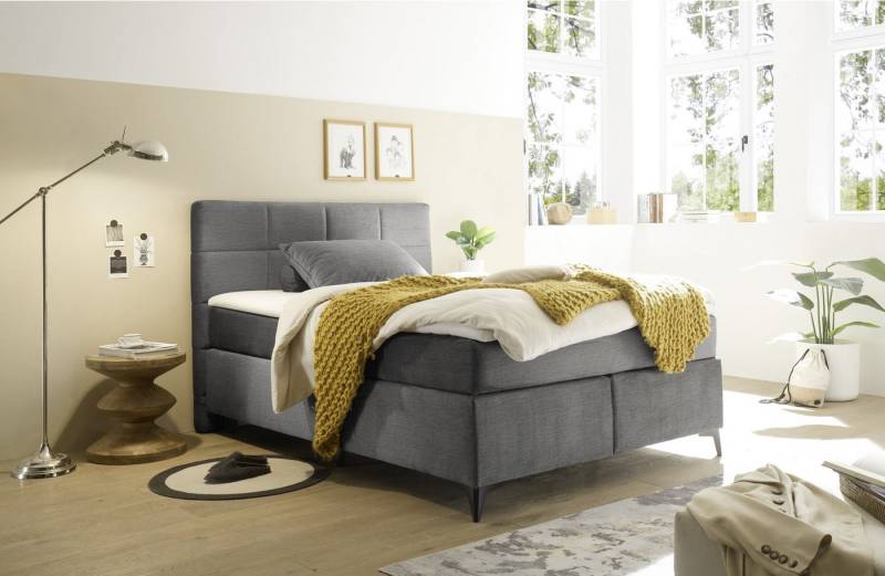 Black Red White Boxspringbett 7-Zonen, 4cm Topper, grau, Liegefläche 180x400cm - 143x113x210 (BxHxT) von Black Red White