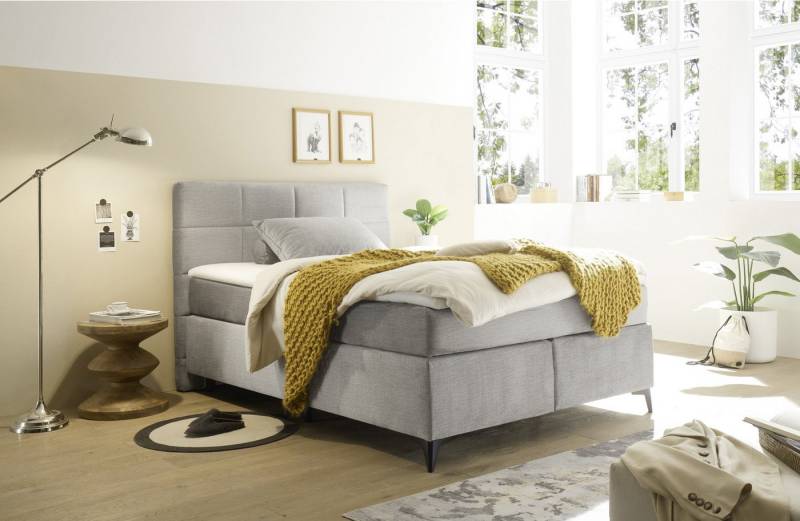 Black Red White Boxspringbett 7-Zonen, 4cm Topper, silber, Liegefl. 140x200cm - 143x113x210 (BxHxT) von Black Red White