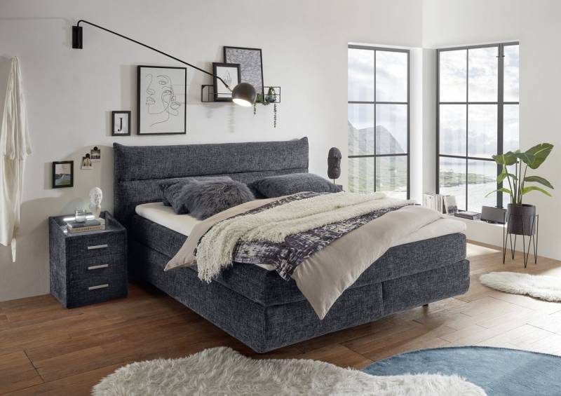 Black Red White Boxspringbett 7-Zonen, 6cm Topper, Härtegrad 2/3, anthrazit - 208x118x215 (BxHxT) von Black Red White