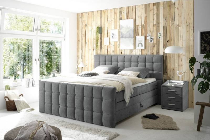 Black Red White Boxspringbett 7-Zonen, Bettkästen, 6cm Topper, dunkelgrau - 203x120x222 (BxHxT) von Black Red White
