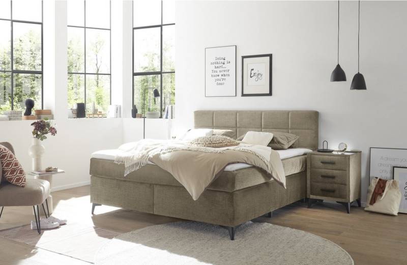 Black Red White Boxspringbett 7-Zonen, Topper, braun/stone, Liegefl. 180x200cm - 183x113x210 (BxHxT) von Black Red White