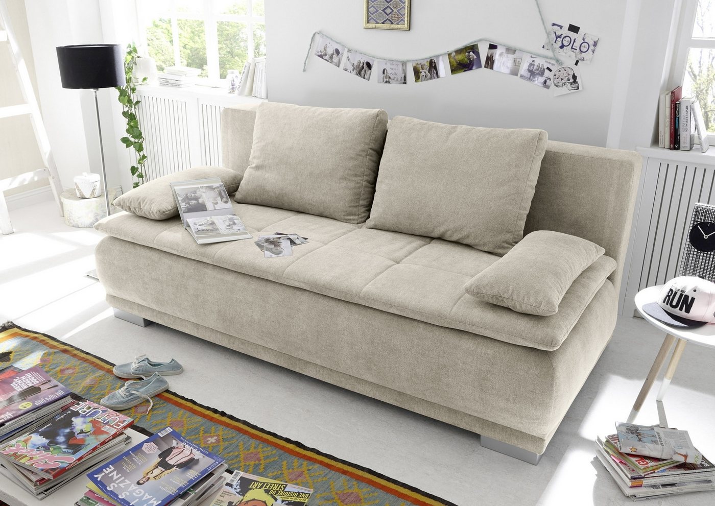 Black Red White Schlafsofa Liegefläche 160x200cm, Bezug sand - 211x93x103 (BxHxT) von Black Red White