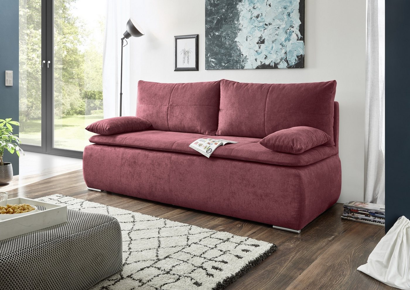 Black Red White Schlafsofa Liegefläche 208x160cm, berry - 208x102x95 (BxHxT) von Black Red White