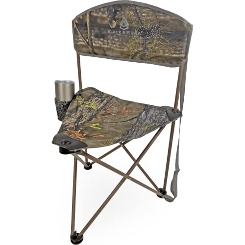 Sierra Elevation Tri-Pod-Hocker mit Rückenlehne, leicht, Klappstuhl, für Camping, Jagd und Angeln, Stahlrahmen, unterstützt 102 kg (CAMO) von Black Sierra Equipment