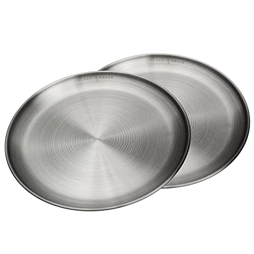 Black Snake® flacher Camping Picknick Teller Set aus Edelstahl - 2er Set - Silber von Black Snake
