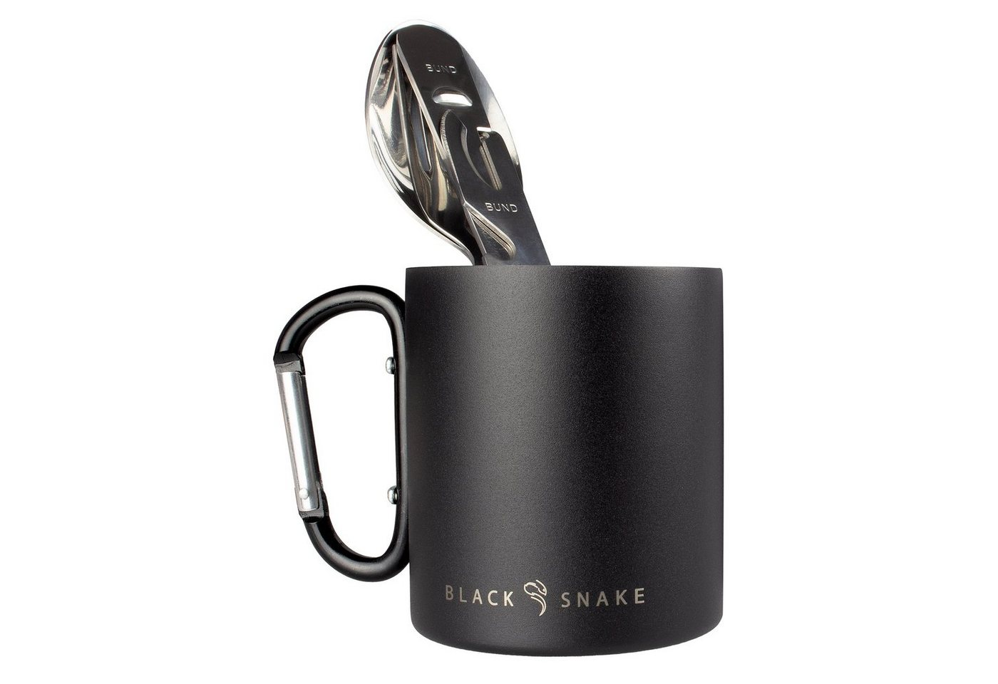 Black Snake Geschirr-Set Karabiner Haken Thermo Tasse mit Campingbesteck, 1 Personen von Black Snake