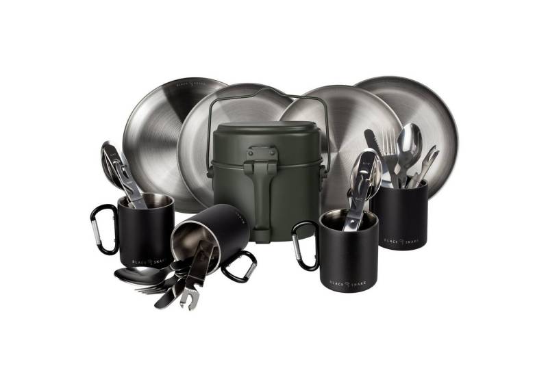 Black Snake Geschirr-Set Kochgeschirr mit Camping Teller, Besteck, Tasse, 4 Personen von Black Snake