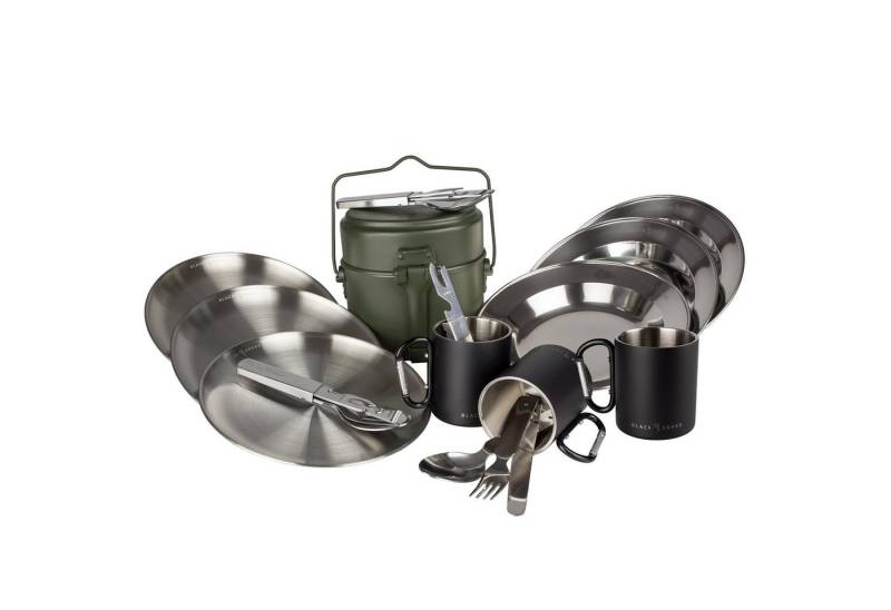 Black Snake Geschirr-Set Kochgeschirr mit Camping Tellern, Besteck, Tasse, 3 Personen von Black Snake