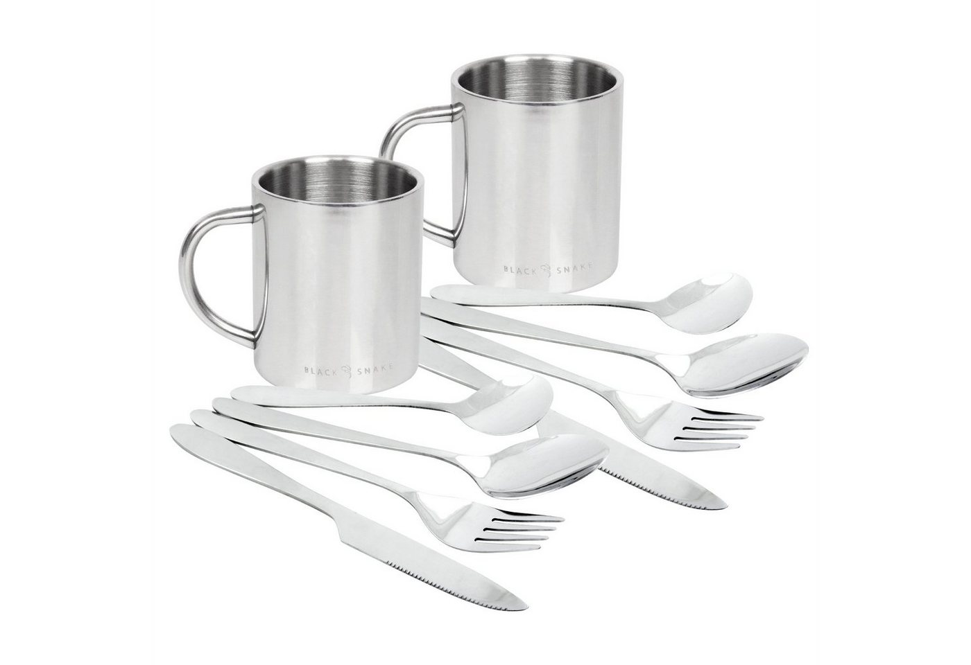 Black Snake Geschirr-Set Thermo Tasse mit Campingbesteck Set, 2 Personen von Black Snake