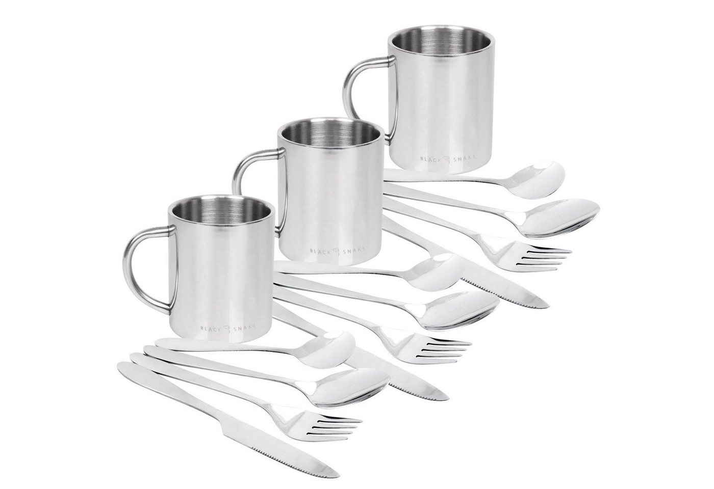 Black Snake Geschirr-Set Thermo Tasse mit Campingbesteck Set, 3 Personen von Black Snake