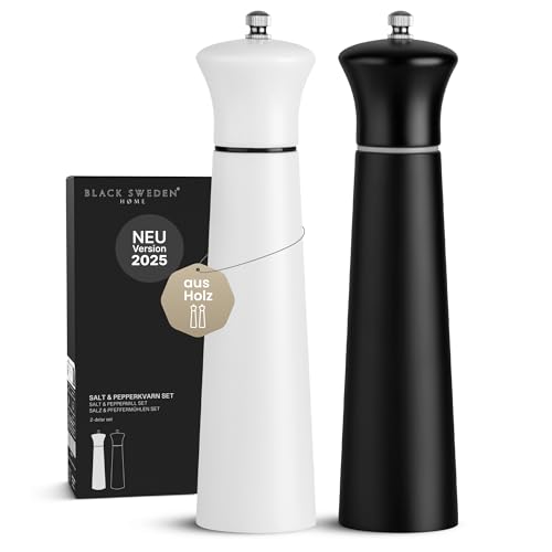 Black Sweden Home Design Salz und Pfeffermühle schwarz weiß - 22cm - Keramikmahlwerk - große Gewürzmühle - Pfeffer Salz Mühlenset - Schlicht in Schwarz & Weiß - 2 Stück von Black Sweden Home
