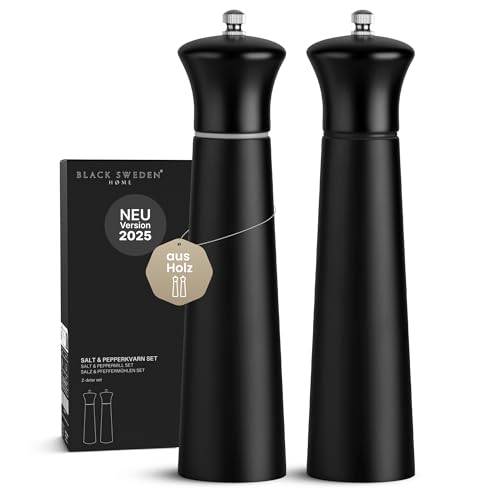 Black Sweden Home® Design Salz und Pfeffermühle schwarz - 22cm - Keramikmahlwerk - große Gewürzmühle - Pfeffer Salz Mühlenset - Schlicht in Schwarz & Schwarz - 2 Stück von Black Sweden Home