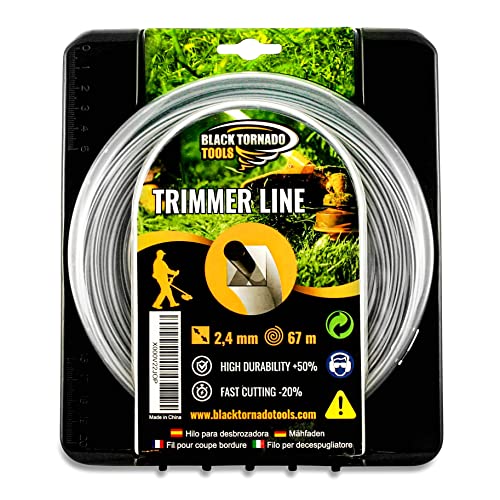 Verstärkter Faden für Motorsense, 4 mm, professionelle Qualität, 2,4 mm, 67 m, universelle Ersatzteile für Stihl Motorsense, Premium-Verpackung (2,4 mm x 67 m) von Black Tornado Tools