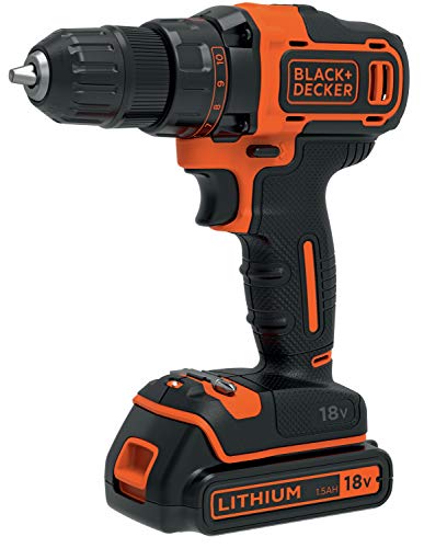 Black+Decker 2-Gang Akku-Bohrschrauber BDCDD186K (18V, 1.5Ah, inklusive 400mA Ladegerät im Koffer, mit Doppelbit, LED-Arbeitslicht, Schnellspannbohrfutter, Anti-Rutsch Griff) von Black+Decker