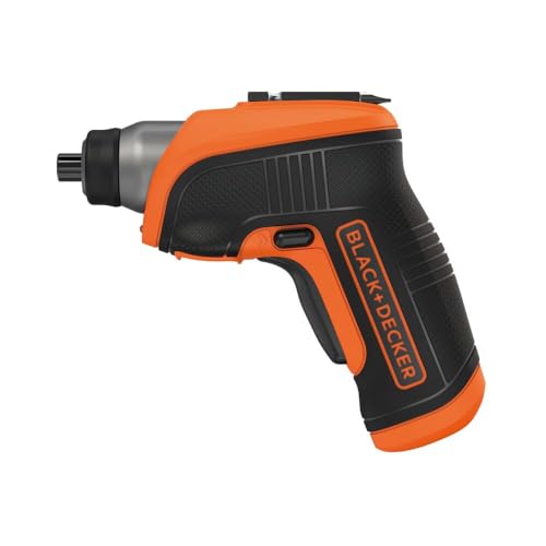 Black+Decker Akku-/ Winkelschrauber (3,6V, 1,5Ah Li-Ion, Winkelaufsatz, 8 Positionen, autom. Spindelarretierung, Rechts-/Linkslauf, LED-Arbeitsleuchte, magnetische Bit-Aufbewahrung), CS3652LC-QW, Orange von Black+Decker