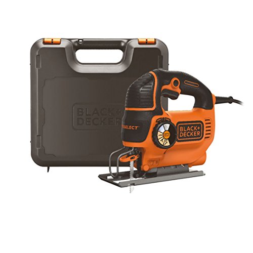 Black+Decker Stichsäge, Pendelhubsäge (550W, mit AutoSelect, Softgriff, Sight-Line, Schutzbügel, Sägeblasfunktion, Feststellschalter, variabler Drehzahl, max. 80mm Schnitttiefe) KS801SEK Orange, Schwarz von Black+Decker