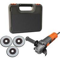 Black+Decker 900W 115mm Winkelschleifer mit Nullspannungsschalter inkl 3 zusätzlichen Schleifscheiben und Koffer - BEG210K-QS von Black & Decker