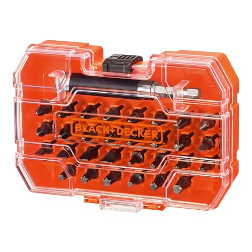 Black+Decker Bitset A7228 für Schraub- & Montagearbeiten (31-teilig, 30x Schraubendreher Bits 25mm, magnetischer Bithalter, in praktischer Aufbewahrungsbox, vielseitig einsetzbar), orange von Black+Decker