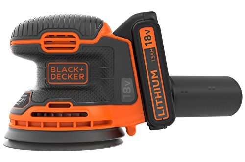 Black+Decker Akku-Exzenterschleifer (18V, 1,5 Ah, zum Schleifen/Polieren, Ergonomisches Griffdesign, inkl. Akku, Ladegerät, Schleifgitter (K80) und Werkzeugtasche, BDCROS18, 90 W), Schwarz / Orange von Black+Decker