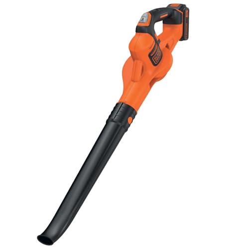 Black+Decker Akku Laubbläser GWC1820PC / Gartenbläser inklusive Akku und Ladegerät/Blasgerät mit 18V Lithium-Ionen-Akku und 2,0 Ah für lange Laufzeiten/Bis zu 209km/h Blasgeschwindigkeit von BLACK+DECKER