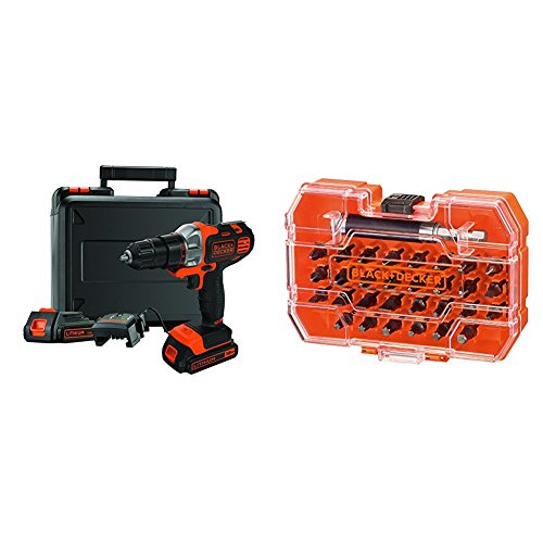 Black+Decker Akku-Multifunktionsgerät MT218KB / 18V Akkubohrer mit 2 Akkus + A7228 31-teilig Bit-Set für Schraub- und Montagearbeiten von Black+Decker