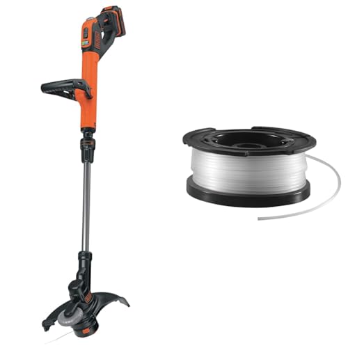 Black+Decker Akku-Rasentrimmer STC1820EPC, schwarz orange + Black+Decker vollautomatische Einzelfadenspule (für Rasentrimmer 10m Länge, 1.5mm Fadendurchmesser) A6481 von Black+Decker