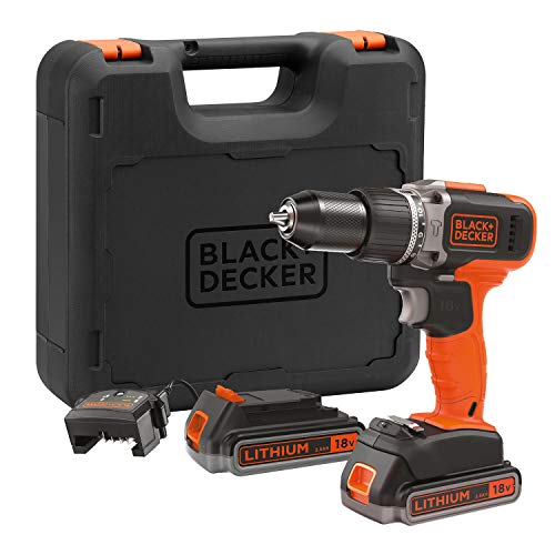 BLACK+DECKER BCD003ME2K-QW Akku-Schlagbohrmaschine – 45 Nm – 1400 U/min – 21.000 U/min – 2 Geschwindigkeitsstufen – 2 Geschwindigkeiten – 2 Akkus – Ladegerät inklusive – Lieferung in Koffer, 18 V von Black+Decker