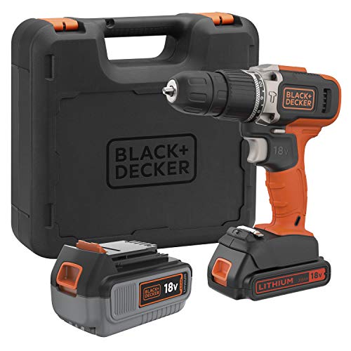 BCD003MEM2K-QW - Taladro Percutor 18V 2 Velocidades con 1 batería 4h Litio, 1 batería 2Ah Litio y maletín von Black+Decker