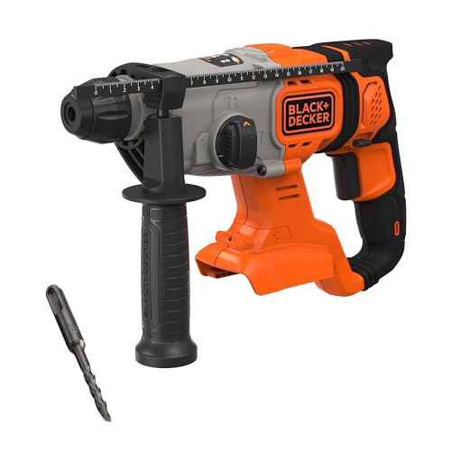 Black+Decker 18V SDS-plus Akku-Kombihammer (1,2 Joule, für effektives Bohren, Schlagbohren und leichte Meißelarbeiten, LED-Arbeitsleuchte, 1x 6mm Bohrer, Lieferung ohne Akku und Ladegerät) BCD900B von Black+Decker