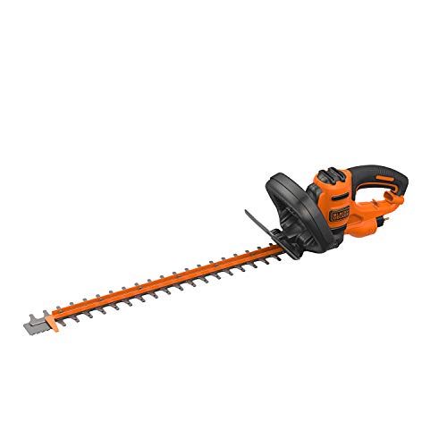 Black + Decker Elektro-Heckenschere (500W, 55 cm Schwertlänge, 22 mm Schnittstärke, Bügel-Zweithandgriff und transparentem Handschutz, für große Hecken) von Black+Decker